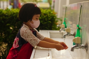 child, mask, hand washing
